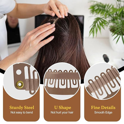 25Pcs 32mm Hairpieces Snap Clips U Shape Wig Clips for Hair Extensions Making Wig Accessories Set Tools (Light Brown)