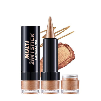 2-in-1 Gradient Eyeliner & Eyeshadow Stick Combo, Shimmer & Matte Cream Eyeshadow Pencil, Waterproof & Smudge-Proof, Long-Lasting Eye Makeup, Metallic & Neutral Shades (#02 Sunlit Amber)