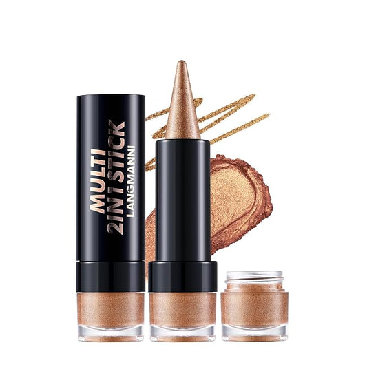 2-in-1 Gradient Eyeliner & Eyeshadow Stick Combo, Shimmer & Matte Cream Eyeshadow Pencil, Waterproof & Smudge-Proof, Long-Lasting Eye Makeup, Metallic & Neutral Shades (#02 Sunlit Amber)
