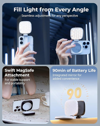 SmallRig Magnetic Selfie Light for iPhone, Phone Light with a Mirror, Instant Attachment for MagSafe, for Selfies, Video Conference, Vibe P48 Black