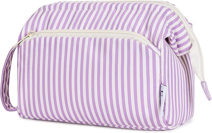 Narwey Striped Makeup Bag Women Wide-open Make up Bag Travel Cosmetic Bag Organizer Toiletry Bag for Cosmetics Toiletries Accessories (Purple Stripe)