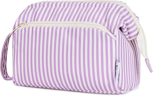 Narwey Striped Makeup Bag Women Wide-open Make up Bag Travel Cosmetic Bag Organizer Toiletry Bag for Cosmetics Toiletries Accessories (Purple Stripe)