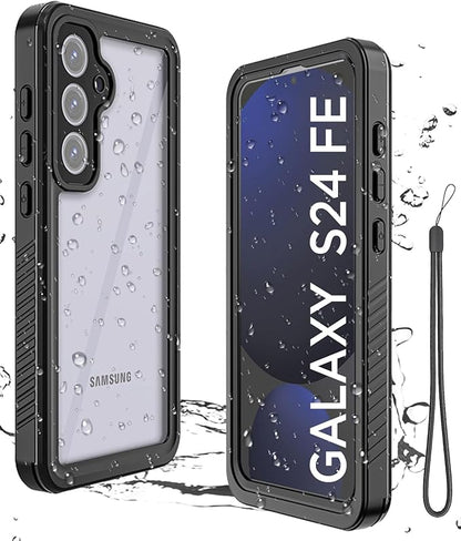 Miimall for Samsung Galaxy S24 FE Case Waterproof, IP68 Underwater, Full Heavy Duty Protection, Built-in Screen&Camera Protector, Military Shockproof Dropproof Rugged Phone Case for S24FE 6.7", Black