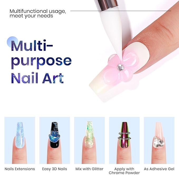 MIZHSE 2PCS Solid Builder Gel for Nails Kit: 30g/1oz Clear & Aurora Hard Gel for Nail with Nail Forms 3D Silicone Mold Soak off U V Builder Extension Gels for Women