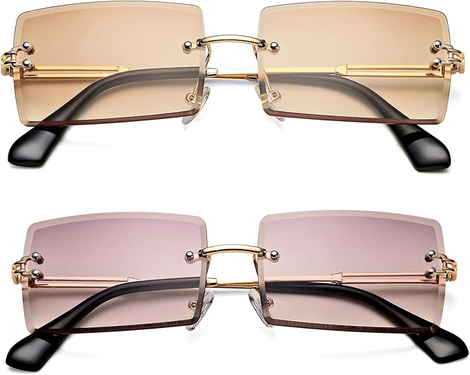 Rectangle Sunglasses for Men/Women Small Rimless Square Shade Eyewear