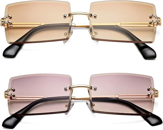 Rectangle Sunglasses for Men/Women Small Rimless Square Shade Eyewear