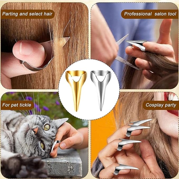 10 Pcs Silver Hair Parting and Selecting Tools Retro Punk Hair Selecting Tools Gothic Nail Finger Cosplay Claws Metal Full Finger Ring for Hair Braiding Curling Hair Extensions, Wigs and Accessories