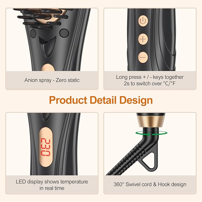 Hair Straightener Brush, Hair Straightener Comb Straightening Brush for Women with 16 Temps, 20s Fast Heating & Anti-Scald