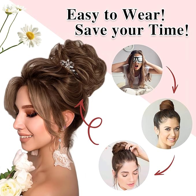 MORICA 1PCS Messy Hair Bun Hair Scrunchies Extension Curly Wavy Synthetic Chignon Hairpieces for Women(86H10#(Light Blonde & Light Brown))