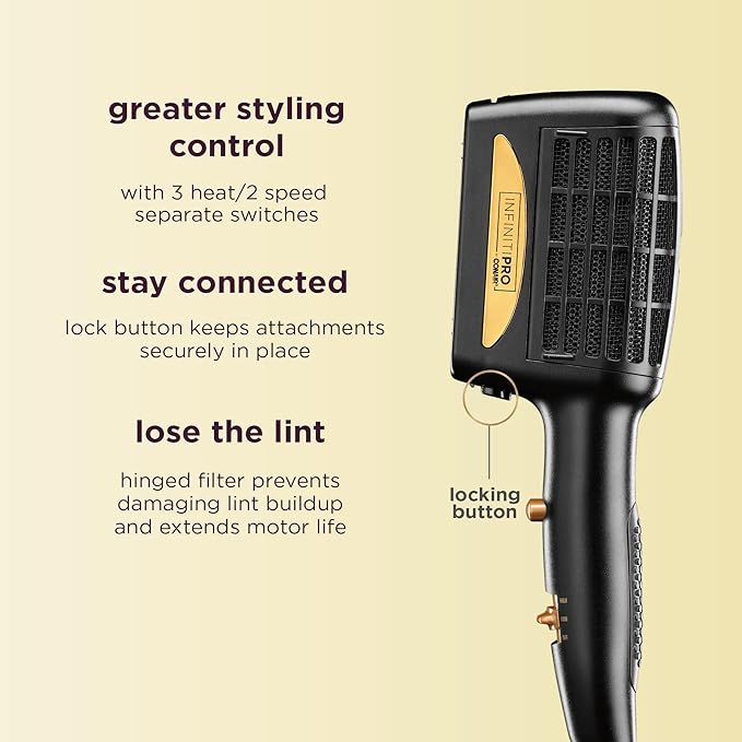 INFINITIPRO BY CONAIR 3-in-1 Styling Hair Dryer, 1875W Hair Dryer and 3 Attachments
