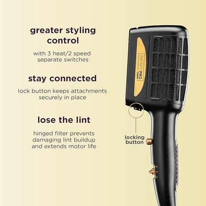 INFINITIPRO BY CONAIR 3-in-1 Styling Hair Dryer, 1875W Hair Dryer and 3 Attachments