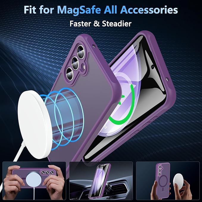 For Samsung Galaxy S23 FE Case 6.4'',Magnetic Galaxy S23 FE Case for Magsafe with Screen Protector [Military-Grade Protection]Shockproof Phone Case Samsung S23 FE Slim Protective Case S23 FE 5G,Purple