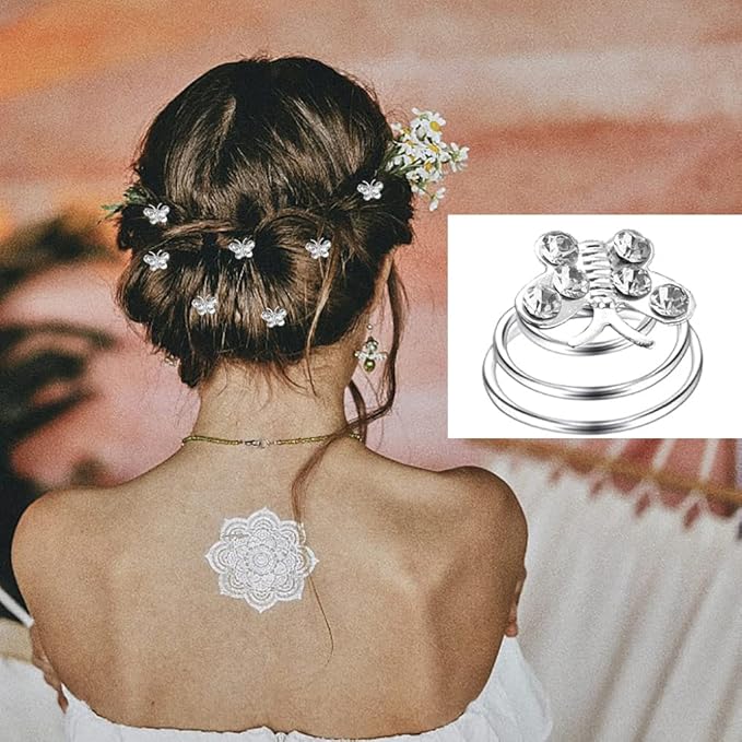 60 PCS 4 Shapes Gems Rhinestone Twister Hair Studs Set Diamond Spiral Pearl Flower Jewels Hair Pins Sticks for Wedding, Bridal, Prom, Party and Special Occasion, Butterfly