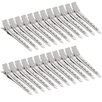 24 Packs Duck Bill Clips, Bantoye 2.75 Inches Rustproof Metal Alligator Curl Clips with Holes for Hair Styling, Hair Coloring, Silver
