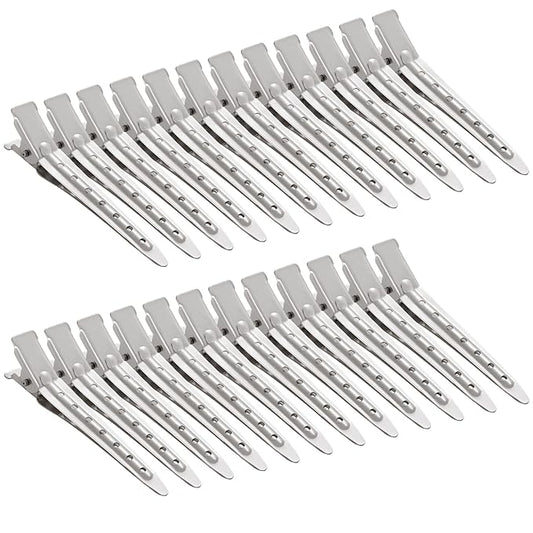 24 Packs Duck Bill Clips, Bantoye 2.75 Inches Rustproof Metal Alligator Curl Clips with Holes for Hair Styling, Hair Coloring, Silver
