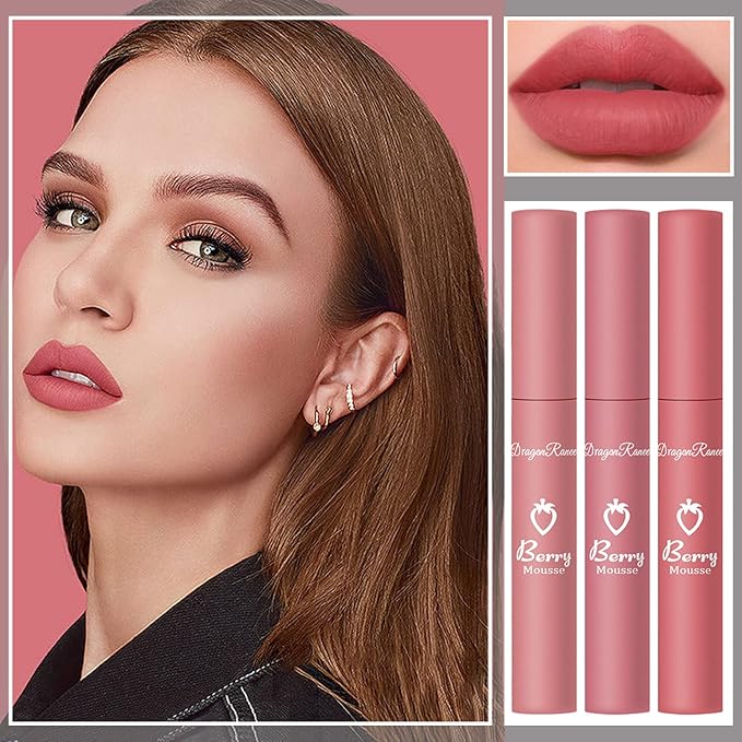 3 Piece Nude Matte Lipstick Set,Natural Nude Lipstick Velvet Air Moisture Smooth Crayon Lip Stain,Matte Lipstick 24 Hour SuperstayLong Lasting Waterproof Lip Gloss for Women Makeup(Set C)