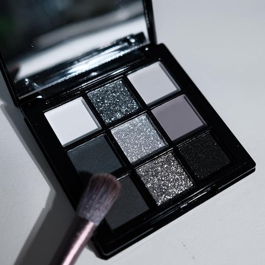9 Color Smokey Eyeshadow Palette - Highly Pigmented Matte & Glitter Shades, Long-Lasting, Waterproof & Blendable, Black Silver Gray Eyeshadow Set for Sultry Glam (Reversal Star Smokey)