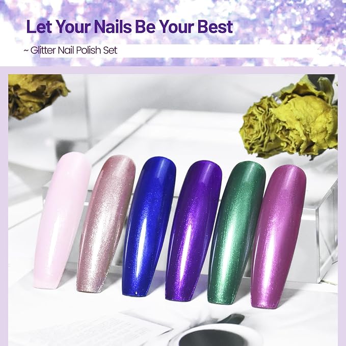 10ml 6 Colors Nail Polish Set Glitter Dark Green Glitter Pink Deep Blue Series Nail Polish Gifts for Women