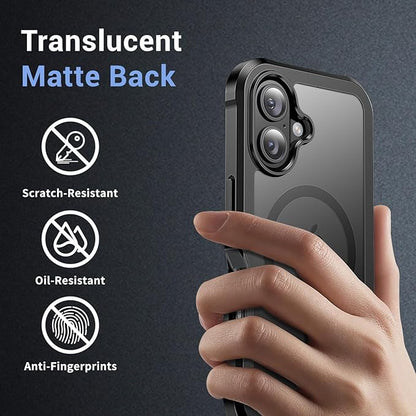for iPhone 16 case, [Compatible with MagSafe][Military Grade Drop Protection][Heavy Duty Protection][Non-Slip][Shockproof] with 2-Layer Durable Bumper Phone Case 6.1''-Black