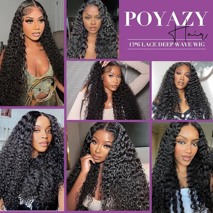 24 Inch Deep Wave Lace Front Wigs Human Hair 13x6 Curly HD Transparent Lace Front Wigs Human Hair 210% Density Pre Plucked with Baby Hair