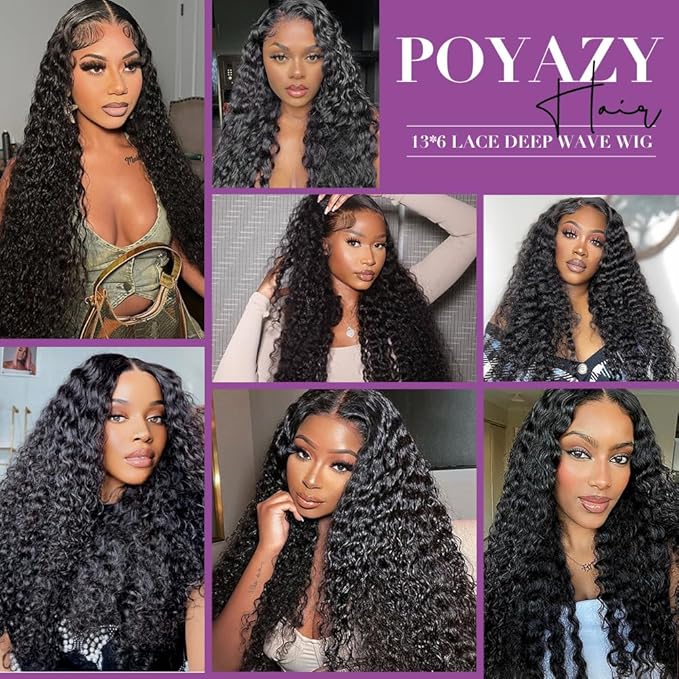 26 Inch Deep Wave Lace Front Wigs Human Hair 13x6 Curly HD Transparent Lace Front Wigs Human Hair 210% Density Pre Plucked with Baby Hair