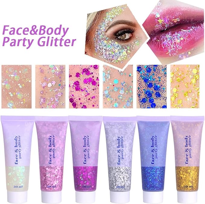 Go Ho Pink Face Body Glitter Gel,Singer Concerts Pink Face Paint Makeup Holographic Chunky Sequins Glitters for Lip/Hair/Nails,Music Disco Outfit for Woman,Festival Rave Accessories,52g