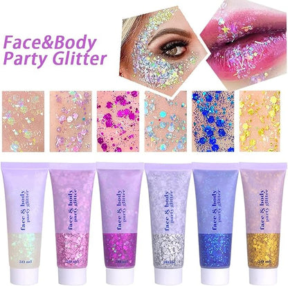 Go Ho Pink Face Body Glitter Gel,Singer Concerts Pink Face Paint Makeup Holographic Chunky Sequins Glitters for Lip/Hair/Nails,Music Disco Outfit for Woman,Festival Rave Accessories,52g