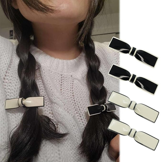 4 Pcs French Flat Bow Hair Clips for Women, Y2K Cute Bowknot Hair Barrettes Small Black Snap Hair Clip Styling Hair Accessories for Thick and Thin Hair