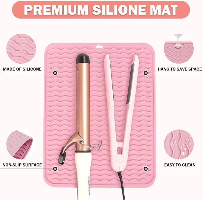 Oversize Silicone Heat Resistant Mat for Curling Iron, Hair Straightener, Flat Irons and Hot Hair Styling Tools, Portable Wrap Pad Cover for Home Vanity Travel(14.2" x 11")