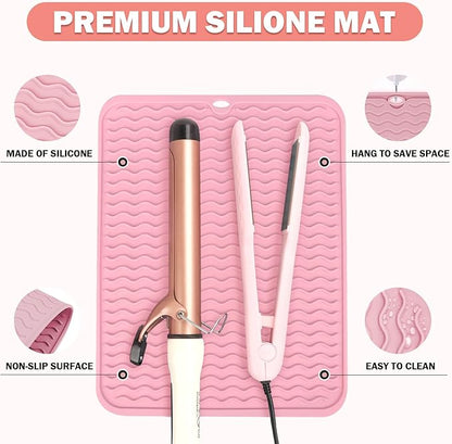 Oversize Silicone Heat Resistant Mat for Curling Iron, Hair Straightener, Flat Irons and Hot Hair Styling Tools, Portable Wrap Pad Cover for Home Vanity Travel(14.2" x 11")