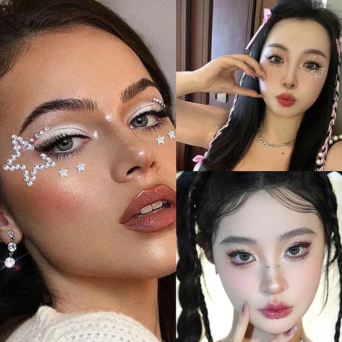 NOOEPC Face Gems Hair Gems, Self-Adhesive Face Jewels Eye Jewels Rhinestones DIY Face Gems Stick on, Hair Body Rhinestones Gems Crystals Pearls for Face Eyes Makeup Body, Crafts