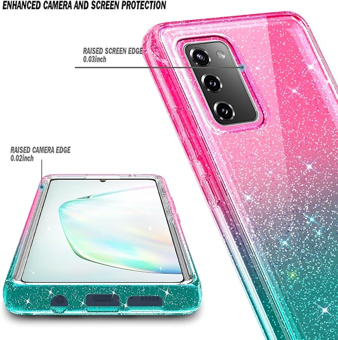 NZND Designed for Samsung Galaxy S20 FE 5G Case with [Built-in Screen Protector], Full-Body Protective Shockproof Rugged Bumper Cover, Impact Resist Case (Glitter Pink/Aqua)