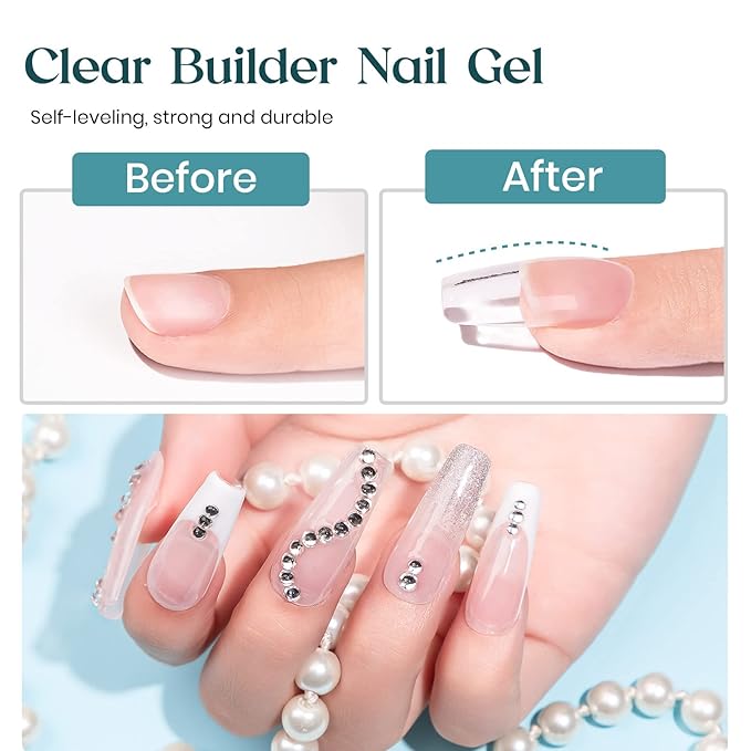 MIZHSE Builder Gel For Nails - 60g Clear Hard Gel For Extension, Strengthen, Art Manicure Kit With 100pcs Forms And Brush