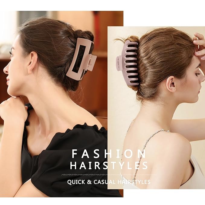 TOCESS Big Hair Claw Clips for Women - Neutral Large Claw Clip for Thin Thick Curly Hair 90's Strong Hold 4.33 Inch Nonslip Matte Jumbo Hair Clips (8 Pcs)
