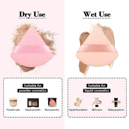 8Pcs of Triangular Powder Puff Makeup Sponges, Made of Super-soft Velvet, Designed for Contouring, Eye, and Corner, Beauty Blender Foundation Mixing Container.
