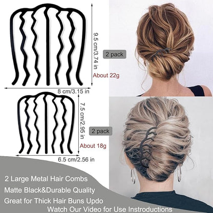 7 Pcs Metal Hair Side Combs Hair Fork Clip Teeth Hair Pin Stick for Updo Bun, U Shape Hair Combs for Vintage Hairstyle Hair Accessories, Thick Hair Combination