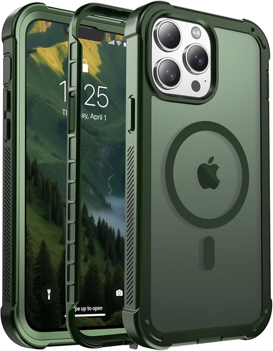 for iPhone 13 Pro Max case, with [Compatible with MagSafe][Military Grade Drop Protection][Heavy Duty Protection][Non-Slip][Shockproof] with 2-Layer Durable Bumper Phone Case 6.7''-Army Green