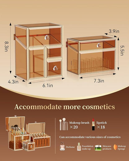 Makeup Organizer Countertop Set – Vanity Holder with 18-Slot Lipstick Organizer & Covered Makeup Brush Holder – Skincare, Perfume & Cosmetic Display for Bathroom or Dresser