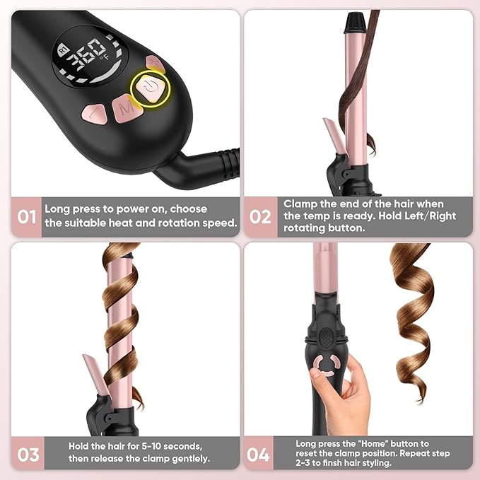 New Version Lanvier Rotating Curling Iron 1 Inch Automatic Curling Wand for Waves; Tourmaline Ceramic Self Curler with 2 Rotating Speed, 11 Adjustable Temperature & Dual Voltage for Worldwide Use