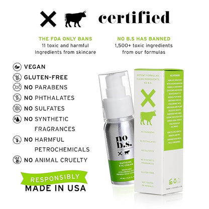No B.S. (No Bad Stuff) Caffeine Eye Cream anti aging bundle with Two CoQ10 Deluxe Minis. Under Eye Cream for Dark Circles and Puffiness. Includes CoQ10 for Wrinkles.