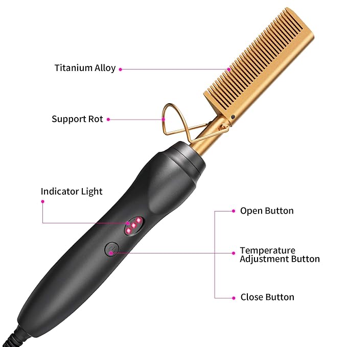 Hot Comb Hair Straightener Heat Pressing Combs - Ceramic Electric Straightening Comb for Natural Black Beard Wigs Holiday Gift