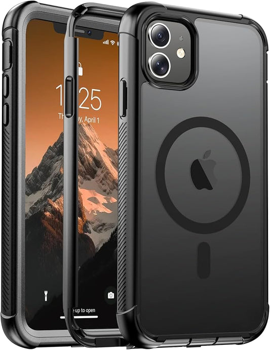 for iPhone 11 case, [Compatible with MagSafe][Military Grade Drop Protection][Heavy Duty Protection][Non-Slip][Shockproof] with 2-Layer Durable Bumper Phone Case 6.1''-Black