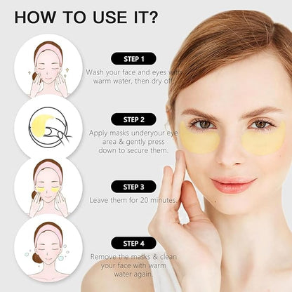 24K Gold Under Eye Patches - 60 Pcs Eye Masks for Dark Circles Puffiness - Skin Care with Collagen Hyaluronic Acid - Anti-Aging & Rejuvenating Hydrogel Eye Patch