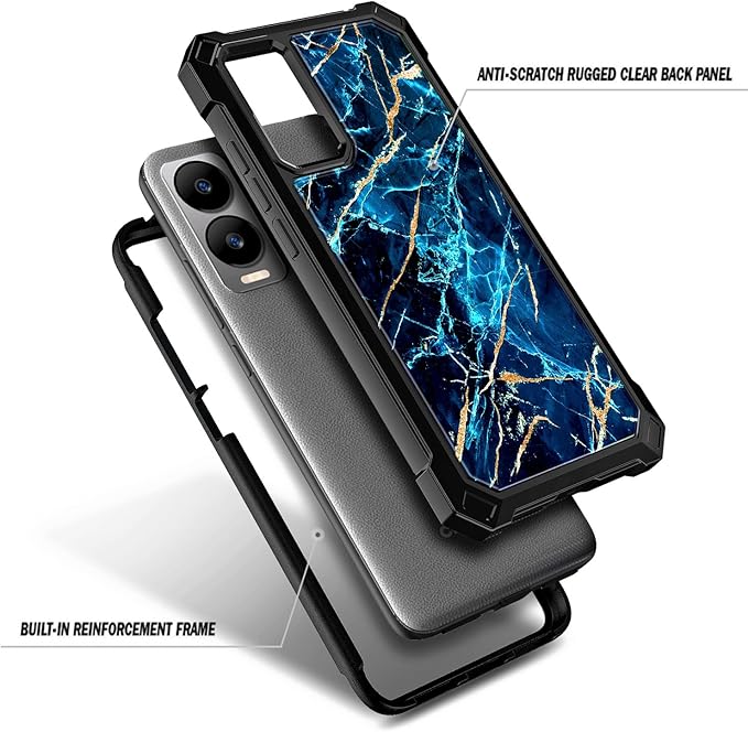 for Cricket Debut S3 Phone Case (U572AC), AT&T Vista 2 (2024 U572AA) with [Built-in Screen Protector] 9FT Military Grade Drop Tested Full-Body Protective Shockproof Bumper Cover -Marble Sapphire