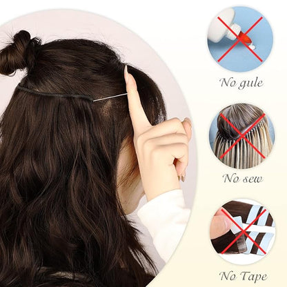 MORICA Invisible Wire Hair Extensions - 20 Inch Hair Extensions Halo Ash Blonde Mix Bleach Blonde Long Wavy Synthetic Hairpiece with Transparent Wire Adjustable Size, 4 Secure Clips for Women