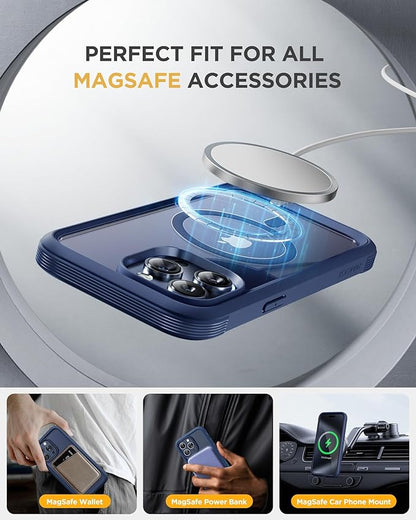 Miracase Magnetic for iPhone 12 Pro Max Case [Compatible with MagSafe] Full-Body Phone case with Built-in Glass Screen Protector& Camera Protector, Military Drop Proof 12 Pro Max Cover, Blue