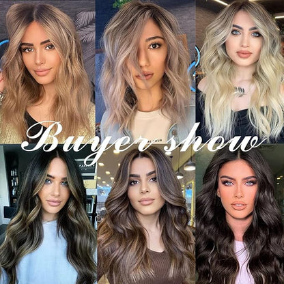 22 Inch Clip In Hair Extensions 7 PCS Long Wavy Synthetic Black Hair Extension & Natural Soft Invisible Clip Thick Hairpieces for Women Daily(20Inch, 7pcs, Dark Brown)