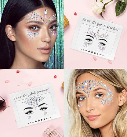 iMethod Face Jewels and Body Glitter - Face Gems, Mermaid Face Jewels Stick On, Holographic Cosmetic Face Glitter, for Festival Holiday Costumes & Halloween Alien Makeup, 12 Pcs