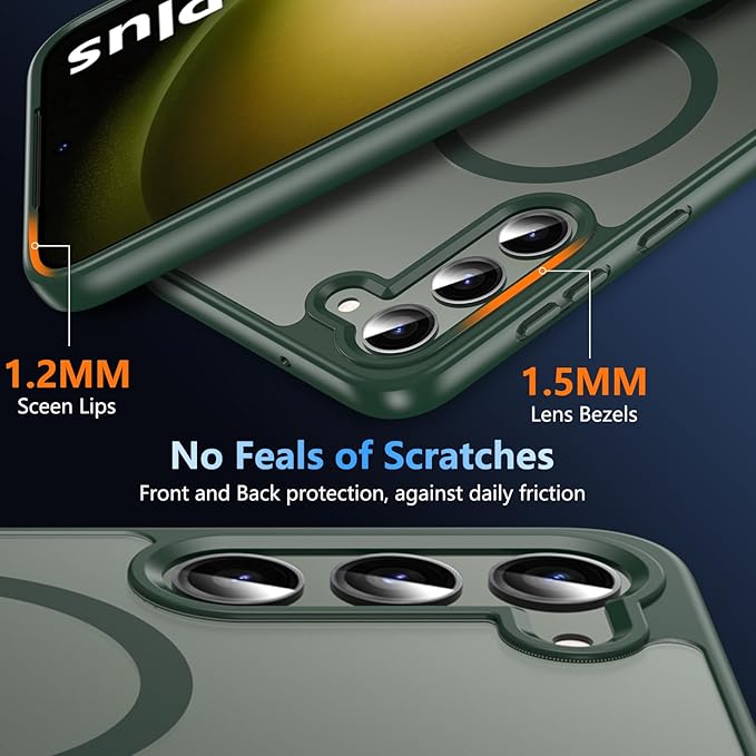 OWKEY for Samsung Galaxy S23 Plus Case 6.6'', Magnetic S23 Plus Case Compatible with Magsafe, [Military Grade Shockproof] Translucent Back Slim Bumper Cover Phone Case Galaxy S23 Plus case, Green