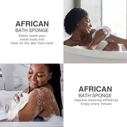 3 Pieces African Net Sponge, African exfoliating net African Net Long Net Bath Sponge Exfoliating Shower Body Scrubber Back Scrubber Skin Smoother（Pink, Green, Off-White）